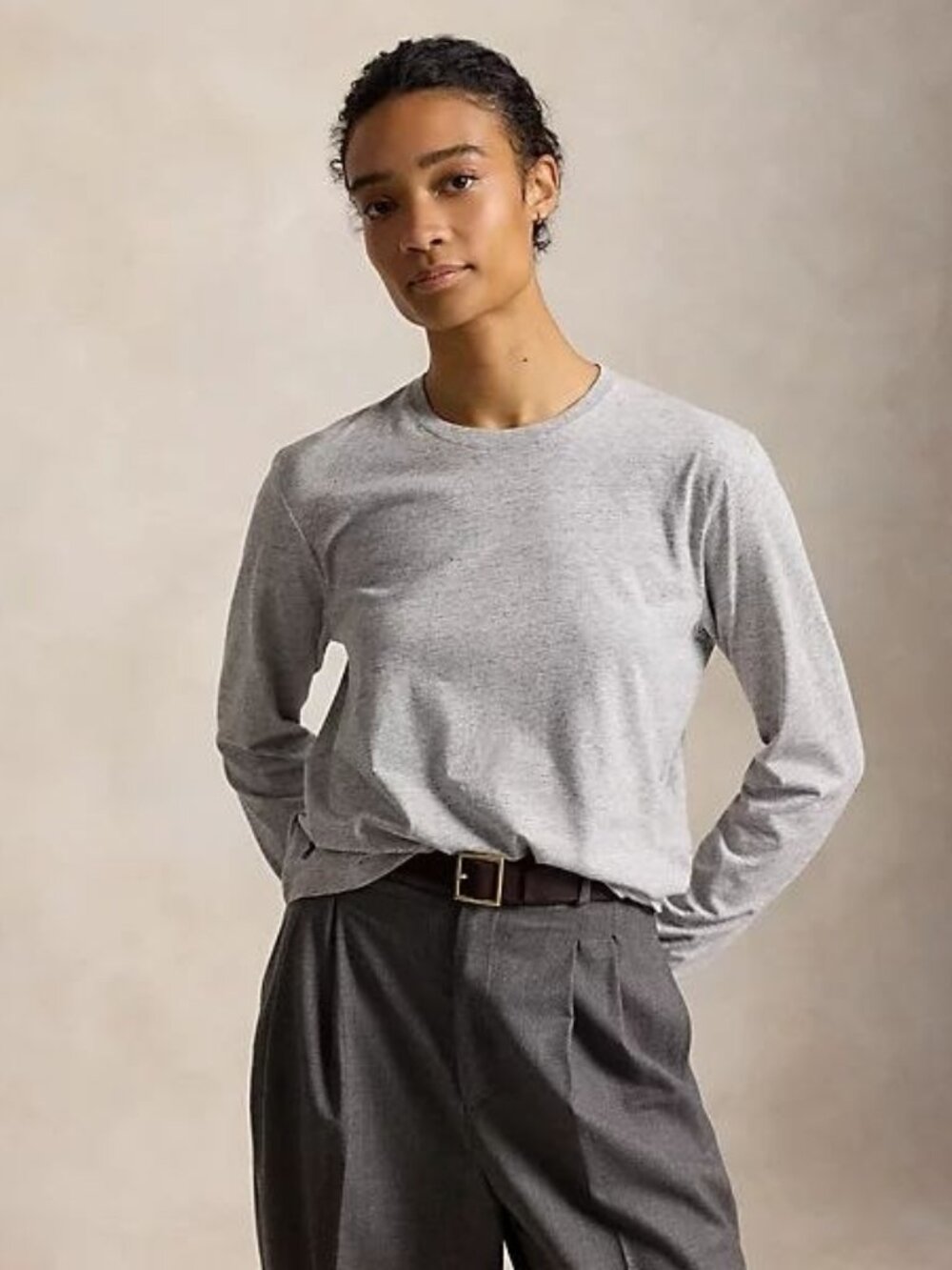 $98 Polo Ralph Lauren Shrunken Fit Jersey Long-Sleeve Tee Grey Size XL